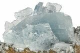 Gemmy, Blue Bladed Barite Cluster w/ Calcite - Morocco #222901-1